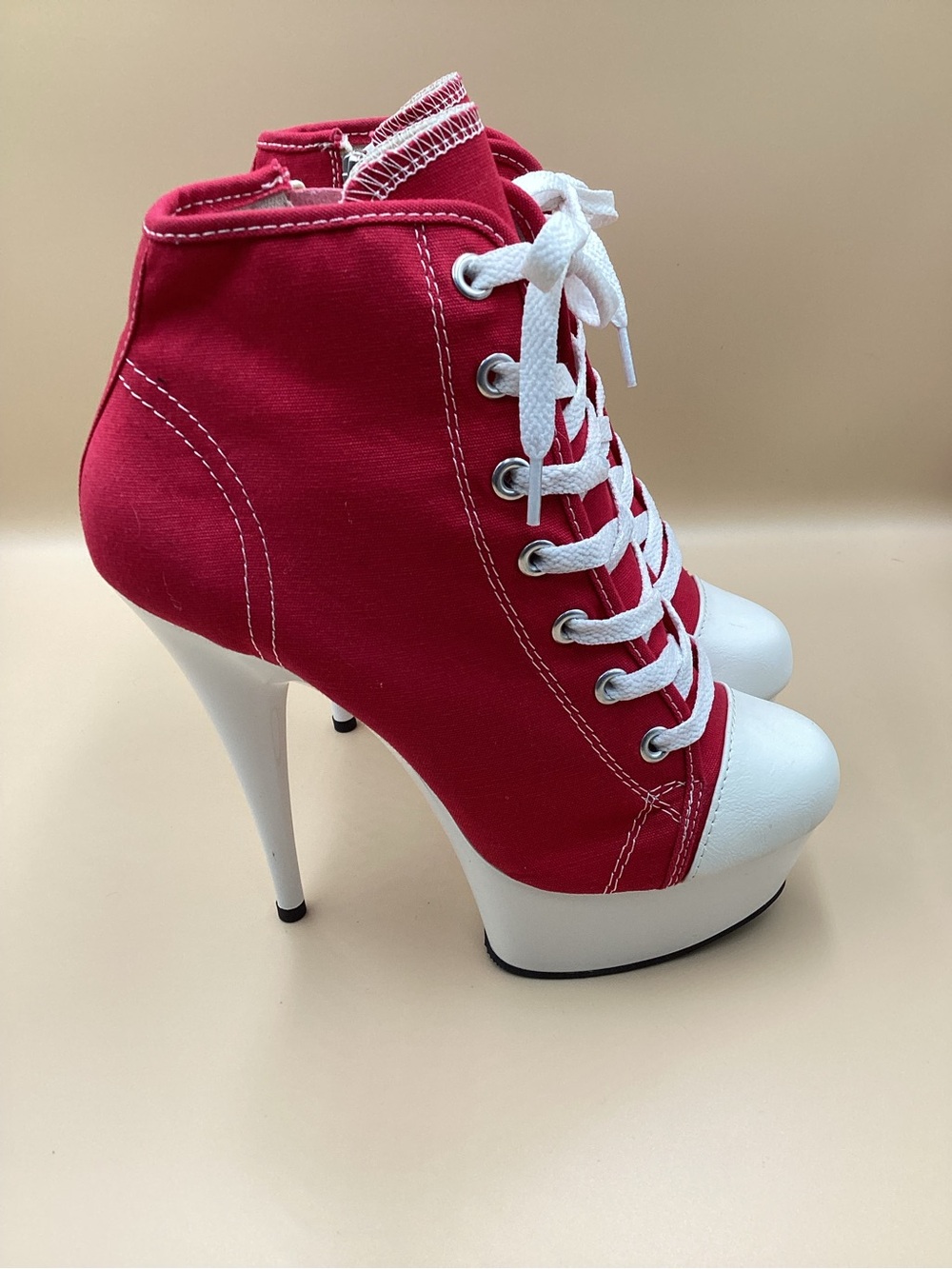 Pleaser 6inch Red and White Lace-Up High Heel Platform Booties